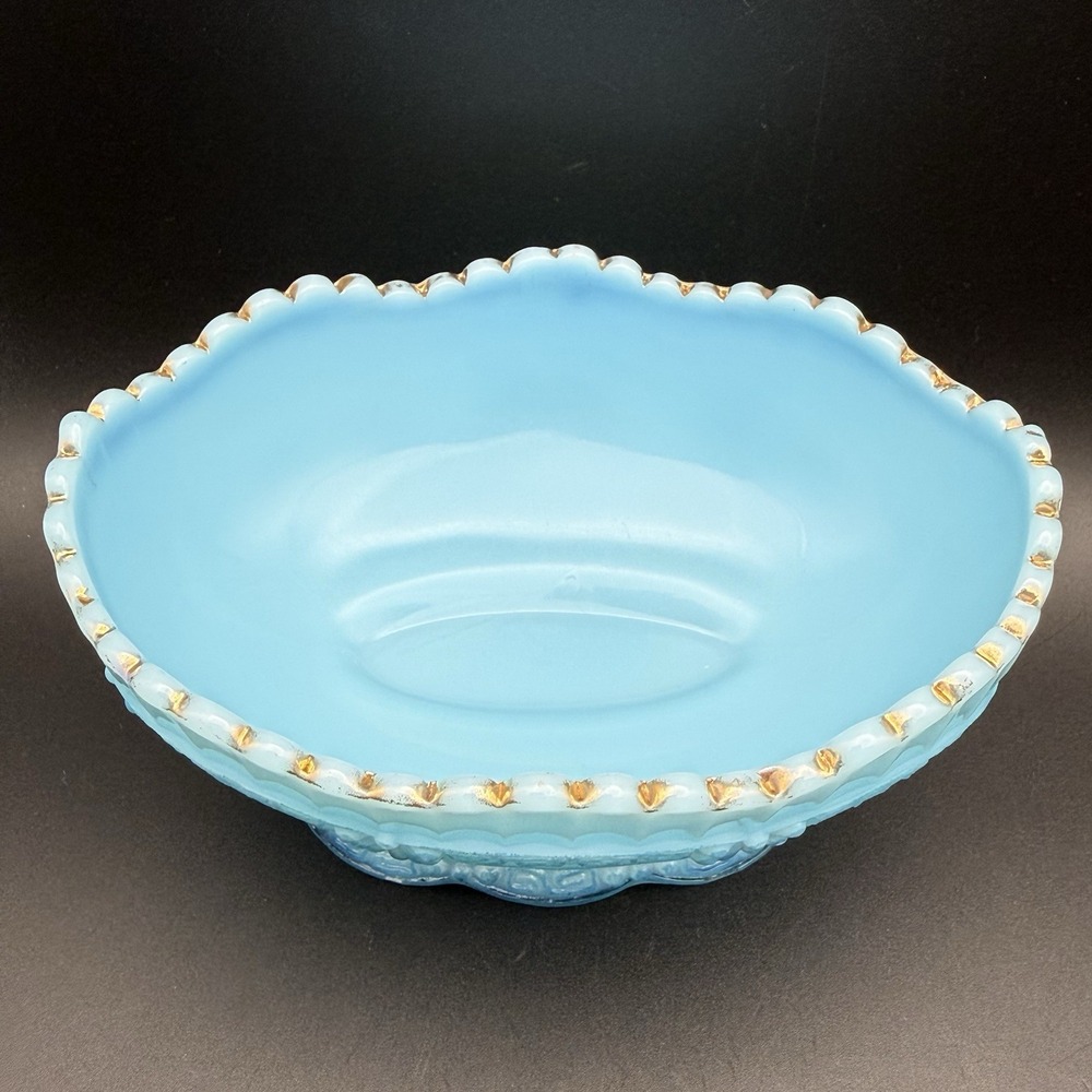 EAPG Northwood Glass Chrysanthemum Sprig Pagoda Blue Custard Compote Berry Bowl - Picture 3 of 16
